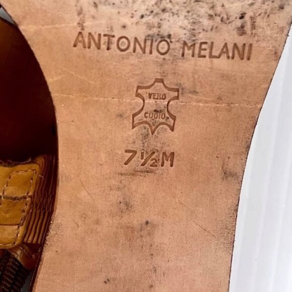 Antonio Melani tan leather block heel sandals buckle 7.5 - Picture 10 of 13